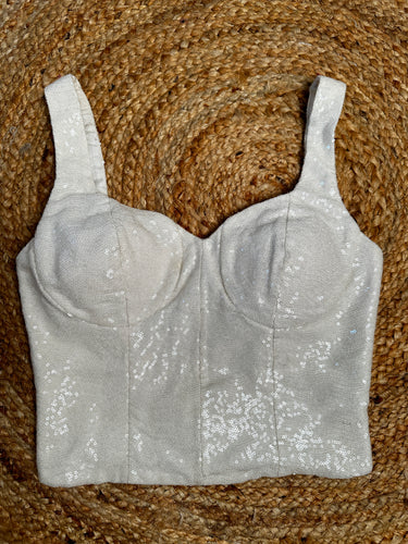 Radiant Off white Sequin Sleeveless Corset Blouse